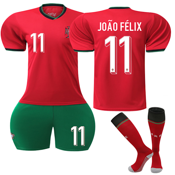 2024 UEFA Portugal Hemma Lag Fotbollströjor Uniform Tränings T-shirts #11 Joao Felix #11 Joao Felix Kids 22(120-130cm)