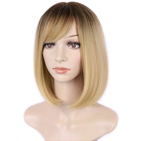 ACY Mörk botten blond peruk vacker lugg kort bob peruk 30 cm värmebeständig syntetisk