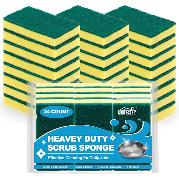 Heavy Duty Scrub Sponges Kitchen 24 Count, Sponges for Cleaning Kitchen and Household, Dish Sponges for Washing Dishes, Pots and Pans