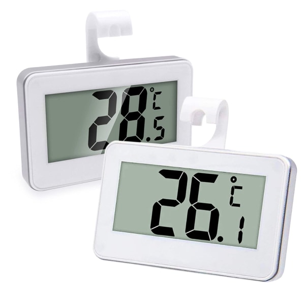 HHL Kyltermometer Digital Kylskåpstermometer, 2 set Digital Vattentät Kylfrystermometer med lättläst LCD-skärm (Vit-2)