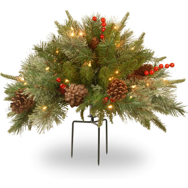Forhåndsopplyst Kunstig Juleurnefyll | Flocked med Blandede Dekorasjoner og Forhåndstrengte Hvite LED-lys med Stativ | Kolonial - 18 Tommer