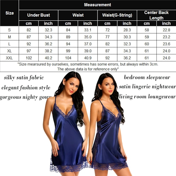 Damunderkläder Satin Spets Chemise Nattlinne Sexig Helt Knytblå