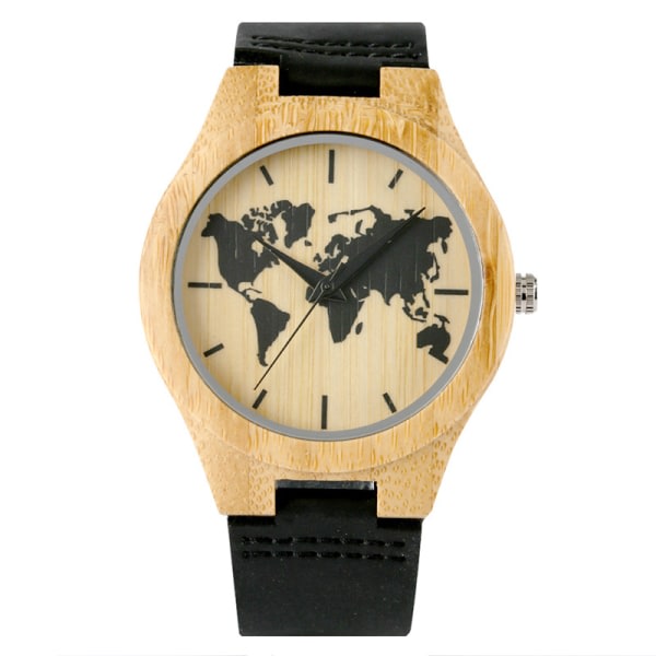 Herrarmbandsur Herr Kvinnor Bambu Wood Watch Världskarta