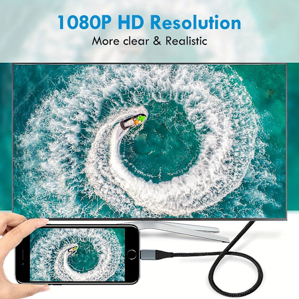 Lightning til HDMI Adapterkabel, HDMI Kabel til iPhone til TV Kompatibel med iPhone & YouTube til TV Output med 1080P HD Display 4 Meter, Grå
