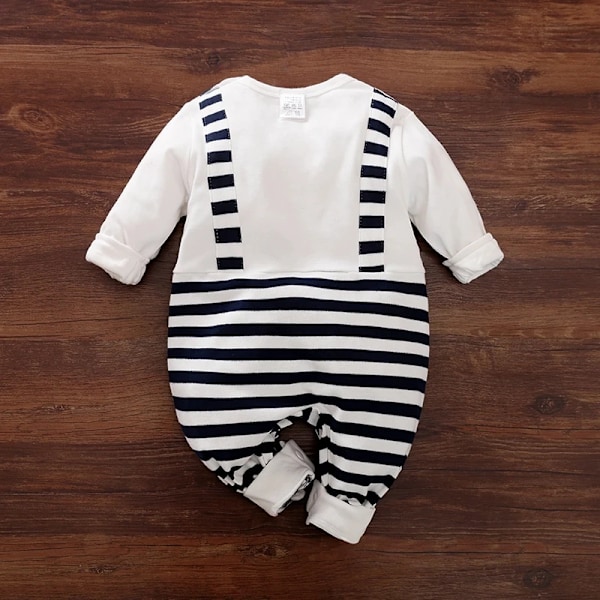 100 % bomull Baby Boy Stripete Trykk Langarmet Jumpsuit for Baby Boy Babyklær hvit white 9-12 Months