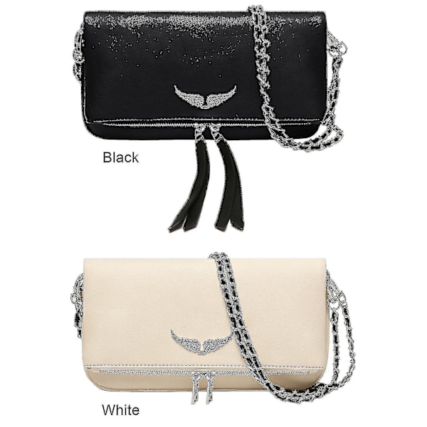 Zadigvoltaire Damväska Læder Messenger Bag Dame Axelväska Med Strass Lynlås White