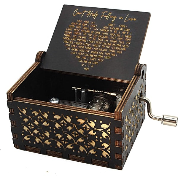 Can't Help Falling In Love Wooden Music Box, Antique Engraved Music Boxes Case for Love A Wooden Music Box - Gifts for Lovers (BLACK)