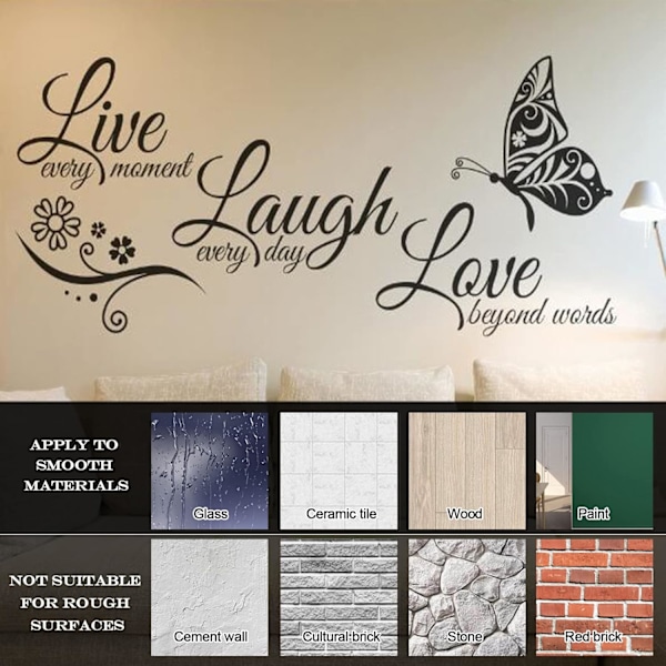 Live Love Laugh Väggdekaler, Motiverande Väggstickers, Väggskylt Konstdekor, för Heminredning för Sovrum Vardagsrum