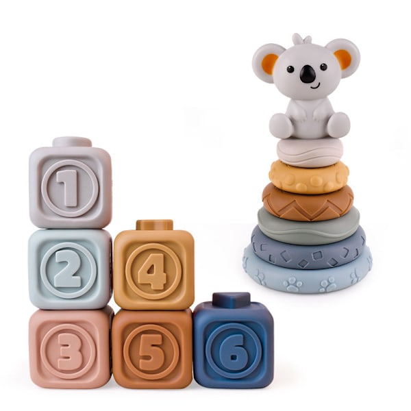 Spädbarnspussel Byggklossar Kognitiv Stimulering Fyrkantiga Mjuka Byggstenar Jenga Vinyl Byggklossar av Flexibla Limleksaker Soft rubber Square 6PCs