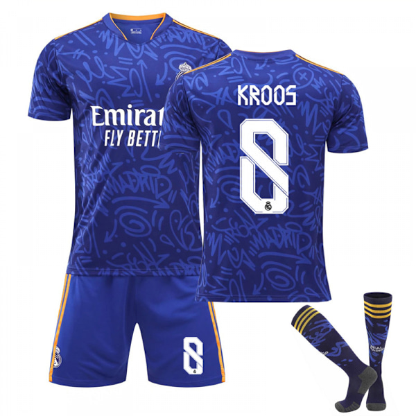 21-22 Real Madrid Udebane Safirblå Børne- og Voksenfodboldtrøje Træningstrøje Nr. 8 KROOS No.8 KROOS L