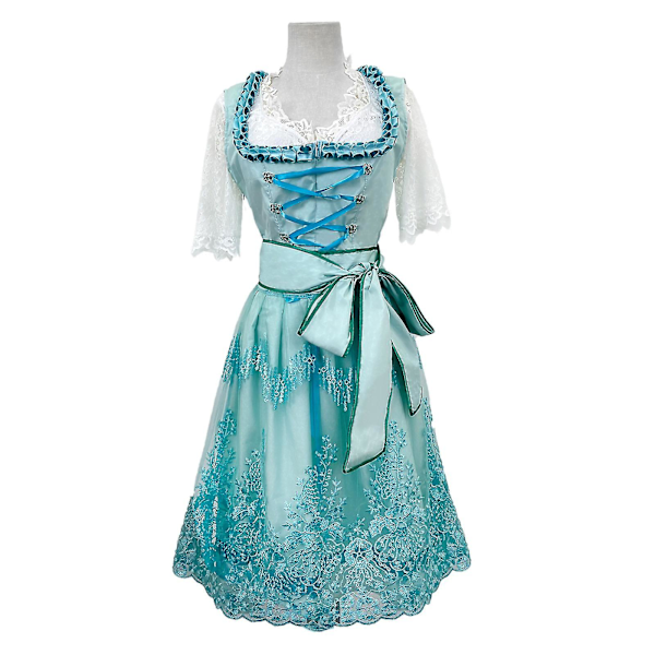 Snabb frakt Damtysk Dirndl klänning kostymer för bayerska Oktoberfest Halloween karneval Ljusgrön Light green M