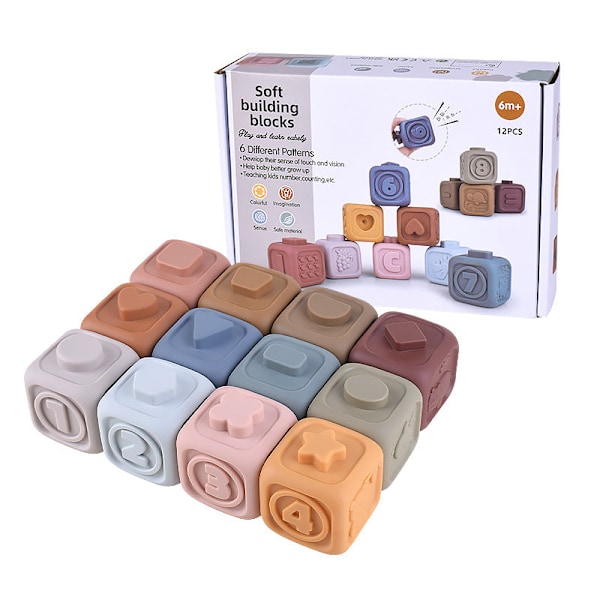 Spædbarnspuslespil Byggeklodser Kognitiv Stimulering Firkantede Bløde Byggeklodser Jenga Vinyl Byggeklodser af Fleksible Limlegetøj Soft rubber square 12PCs