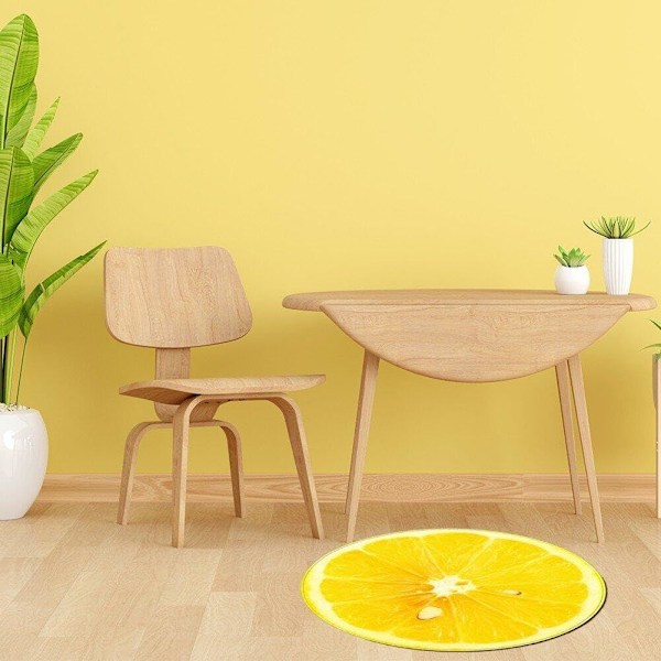 Söt Rund Dörrmatta Citron Vattenabsorberande Badrumsmatta Badrumsmatta Mjuk Halkfri Golvmatta Entrédörrmatta Badrumsmatta (80cm) 【GKS】