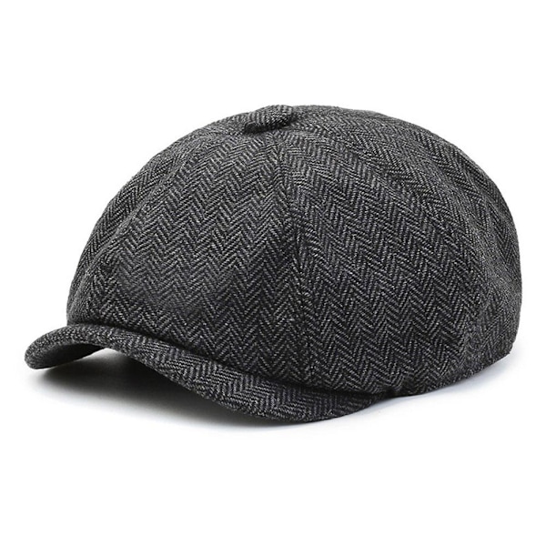 Retro Peaky Blinder Hatt Newsboy Platt Keps Herringbone Tweed Baksida grey one-size