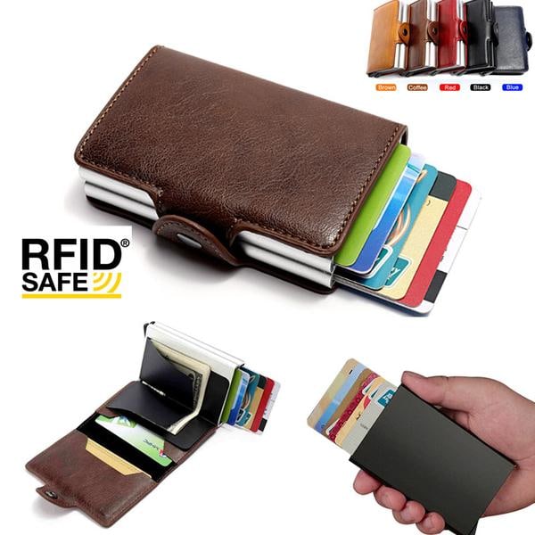 Kortholder Anti-Tyveri med Signalblokkering RFID - Lær 5 Farger Brown Coffee PU Leather 12 cards