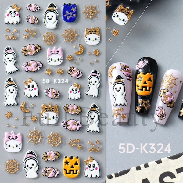 5D Halloween Blodøye Bein Neglekunst Horror Øyne Søppelavlastning Tredimensjonale Neglestikker For Kvinner & Jente Na Stikker 4pcs set4