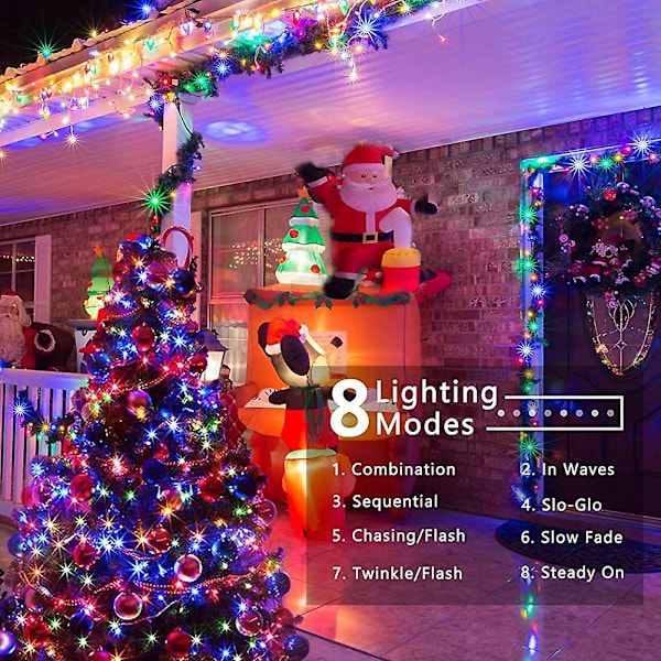 Färgglada ljusslingor för julgran 10m 100 LED. Utomhus 8 ljuslägen Juldekoration Vattentät LED-julgransbelysning 10m