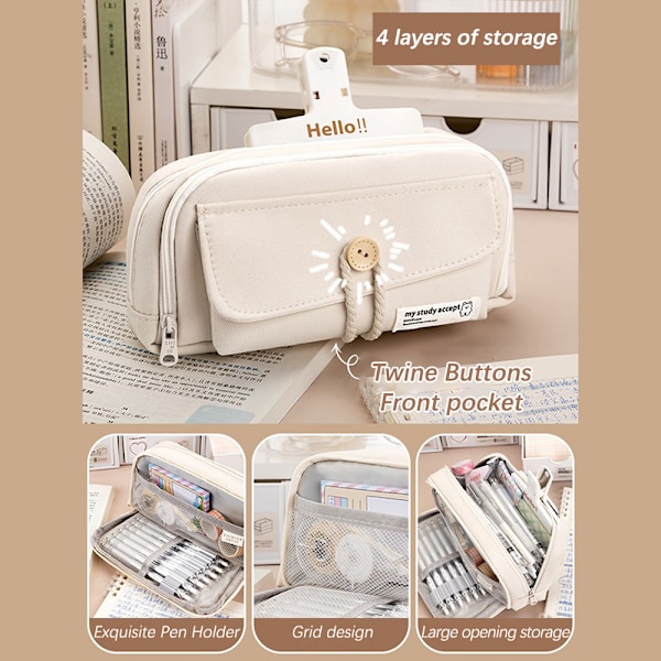 Pennfodral Stor Kapacitet Handhållet Pennfodral Cosm white with clip