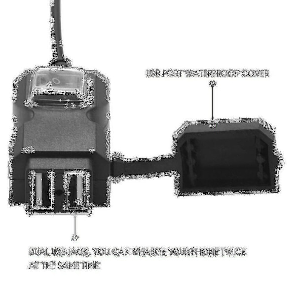 12V Vanntett Motorsykkel Dobbel USB Lader Socket Adapter Uttak