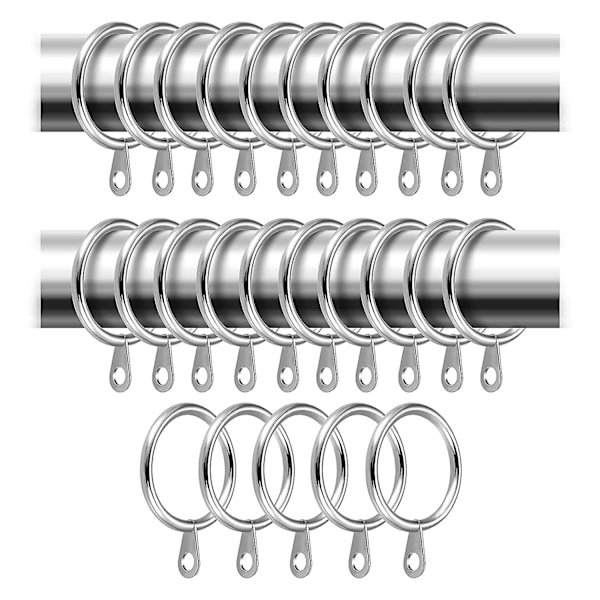 24 stk. Metal Gardinringe, 30 mm Indvendig Diameter Til Gardinstænger, Stænger Og Gardiner, Sølv
