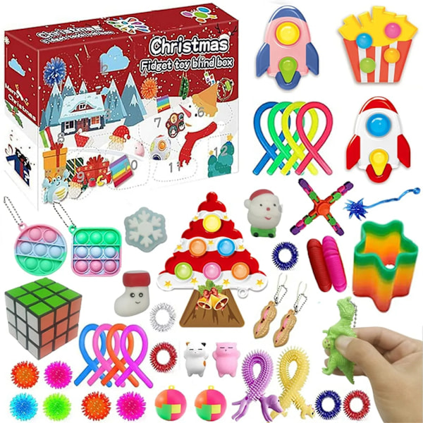 Ny Adventskalender 2021 Jul Leksak för Barn Nedräkningskalender 24 Dagar Jul Leksaker Jul Tryck Bubblor Leksak Pack Present Jul Burgundy