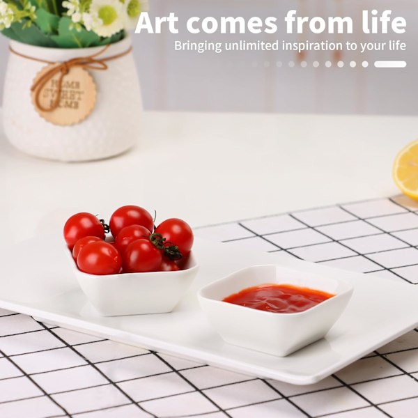 Firkantet 3oz Sett med 12 Hvite Keramiske Dippskåler Sausskål, Krydderbeholder for Ketchup, Soyasaus, Frukt Liten Skål Tallerken
