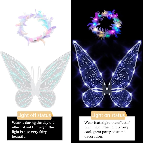Glitrende fevinger til voksne, LED-pandebånd og stjerner til karnevalsfeer Dragonfly white Dragonfly white