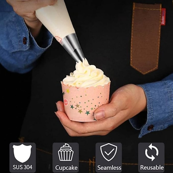 Sæt med 6 store professionelle tylle (580, 2D, 2C, 1M, 1A, 6B) til sprøjteposer - dekorér og forbered cupcakes, kager, tærter, kroketter