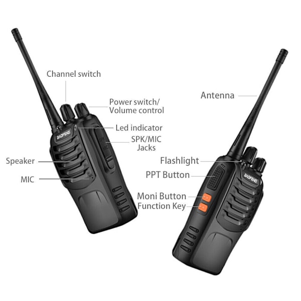 2x Walkie Talkie Radio Handhållna Radioapparater 16 Kanaler 400-470MHZ