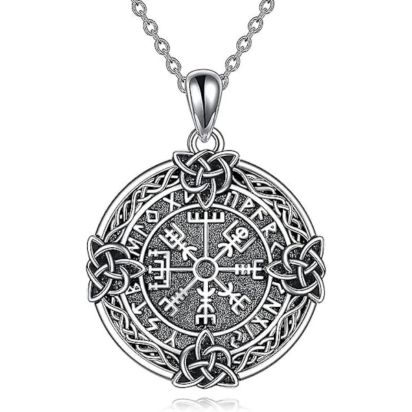 Viking Kompass Halsband Sterling Silver Oxiderad Keltisk Knut Runor Vegvisir Hänge Halsband Nordisk Amulett Hedniska Smycken Gåvor För Män Kvinnor