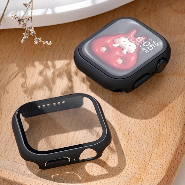 Härdat glas + cover för Apple Watch Case Tillbehör 45 mm 41 mm 42 mm 38 mm PC-cover iWatch 6 5 4 se 44 mm 40 mm Svart 2 Black 2 Series 7-8-9 45mm