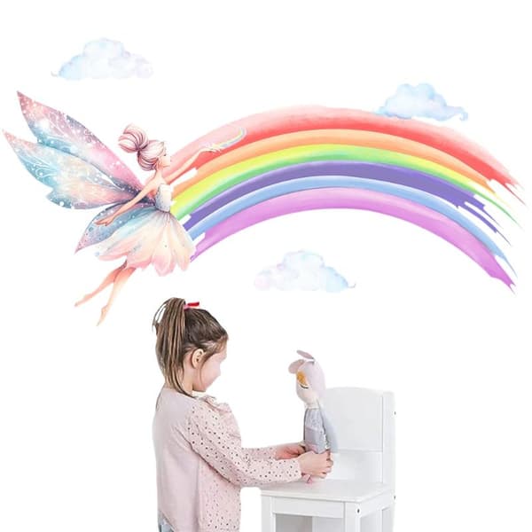 Tecknad älvflicka regnbåge väggdekal flickrum molnälva vägg Multicolor