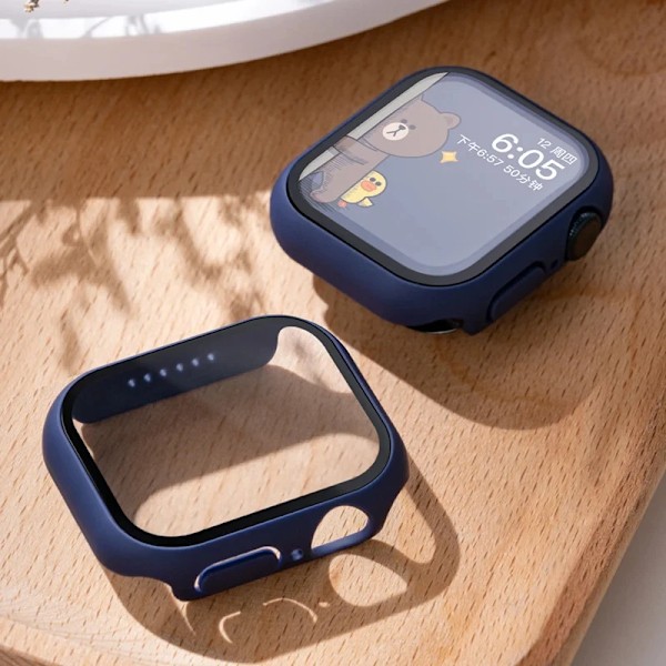 Härdat glas + fodral för Apple Watch Case 45mm 41mm 44mm 40mm 42mm Skärmskydd Apple Watch Tillbehör serie 9 4 5 6 SE 7 8 Midnattsblå 8 Midnight blue 8 Series 123 42MM