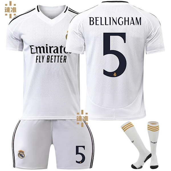 24-25 Real Madrid Bellingham 5 Hjemme Fodboldtrøje Ny Sæson Seneste Voksen Børn Trøje Fodbold 5-WELLNGS Kids 22(120-130cm)