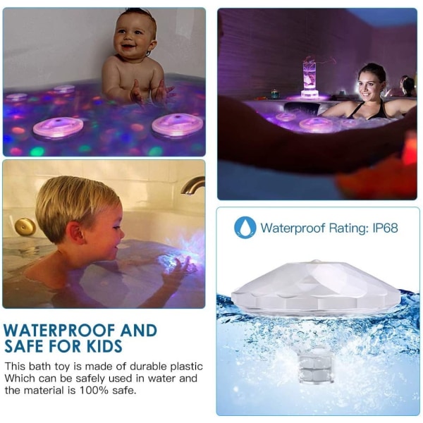 Undervanns LED-bassenglys, badekarlys, IP68 vanntett, RGB-bassenglys med 7 moduser for hagefontene badekar diskolys