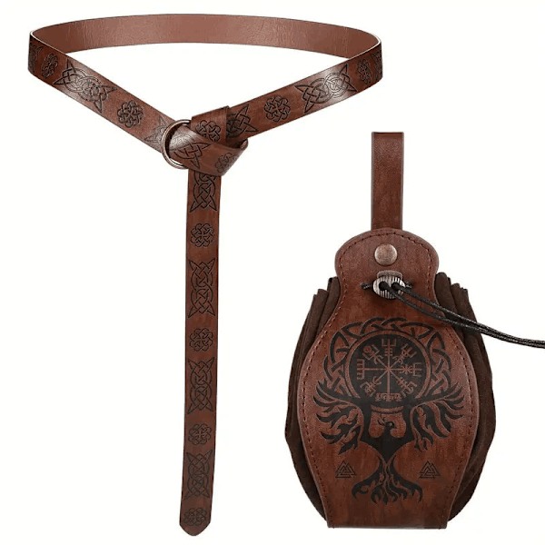 Viking-inspirert middelalderbelte med pose til Halloween-kostyme Brown 1