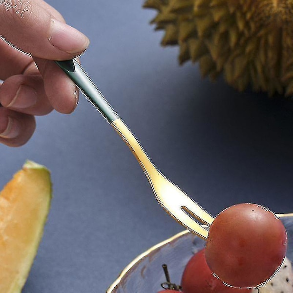 Frugtgaffel Husholdningssæt Rustfrit Stål Månekagegaffel Ostegaffel Dessertgaffel Kage 10 stk. - Grøn