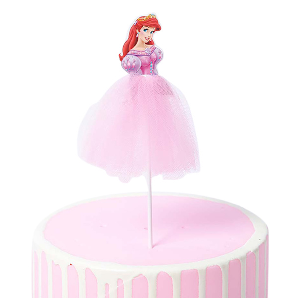 Tegneserie slør prinsesse bursdagskake dekorasjon pynt Pink Ariel