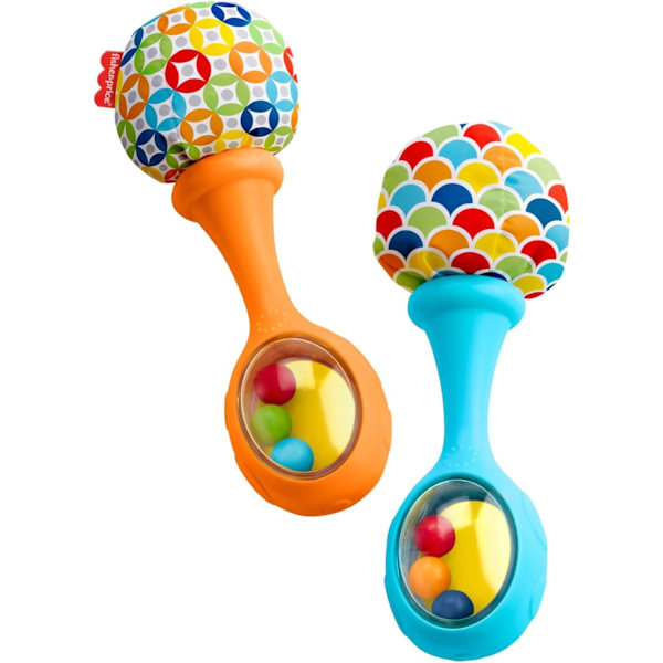 Nyfödda Leksaker Rassel 'n Rock Maracas, Set med 2 Mjuka Musikinstrument för Bebisar 3+ Månader, Blå & Orange