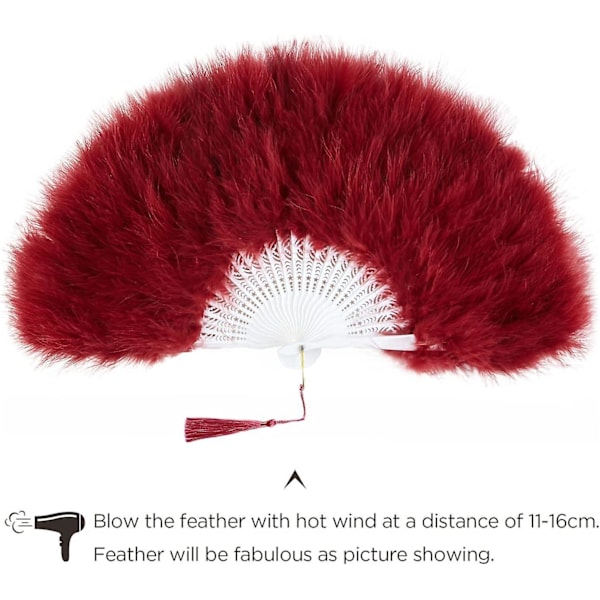 Fjer Vifte, Vintage Folde Vifte Flapper Håndvifte - Red