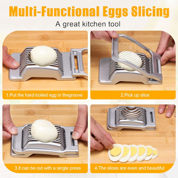 Eggkutter i rustfritt stål, profesjonell kutter for kokte egg, eggkutter i metall, skrelt eggåpner, knekker for kokte egg, kutter for skrelt egg