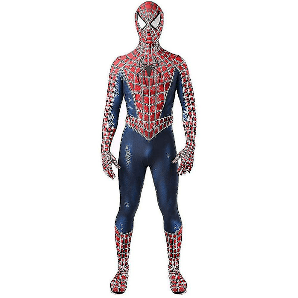 Tobey Maguire Spiderman Kostym Svart/Röd Raimi Spider Man Cosplay Superhjälte Zentai Dräkt Halloween Kostymer röd ed 130