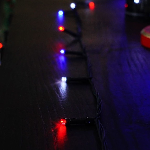 Lyse 20 meter 200 LED Julelys, Julelys Koble Sammen Rødt Hvitt og Blått Red White and Blue 200 LEDs