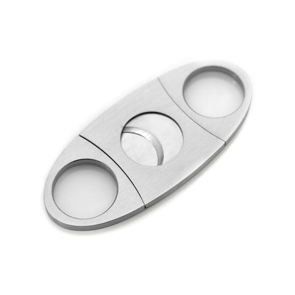 Cigar scissors in stainless steel, double-edged cigar cutter with open hole