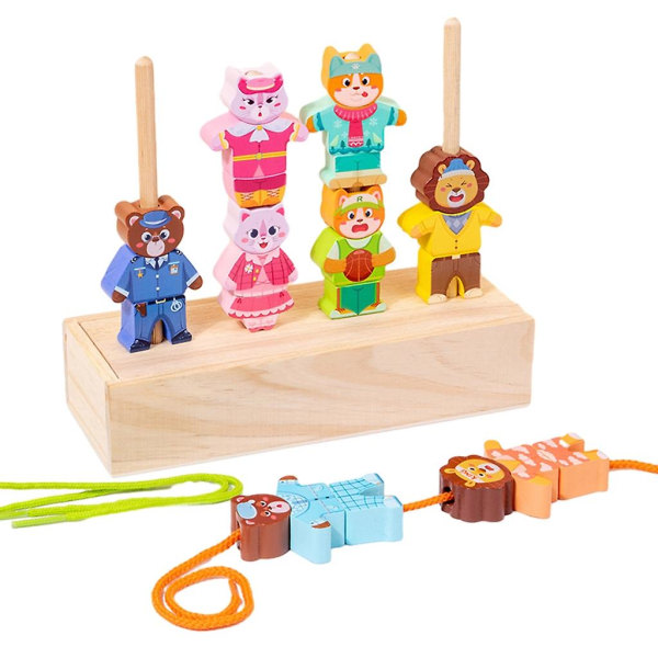 Tecknad djurform Klä upp pelare Leksak Dressing Spelleksak för barn Pedagogiska finmotoriska färdigheter Leksak för barn