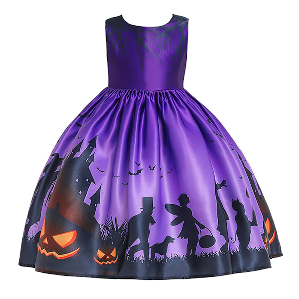 Halloween-klänning för flickor, häxkostym, prinsessklänning, orange, röd, 120 cm, lila-A Purple-A 140 cm