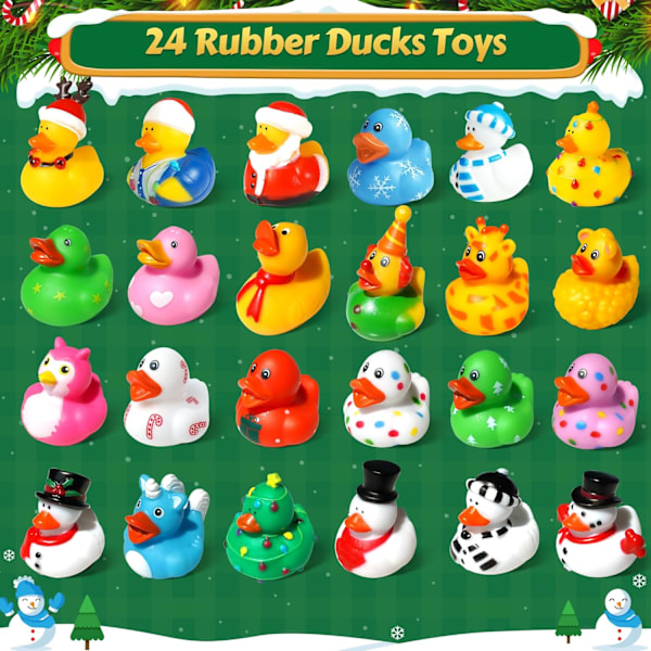 Adventskalender 2024 Jul Gummi Ankor - 24 Dagar Jul Nedräkning Kalender Gåvor för Barn Flicka Pojke Semester Kul Anka Badleksak