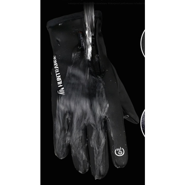 Vandtætte Udendørs Handsker Ski Touch Screen Vinter Herre og Dame Vindtæt Reflex Fleece Fuld Finger Lynlås Køre Varme Handsker M Sort