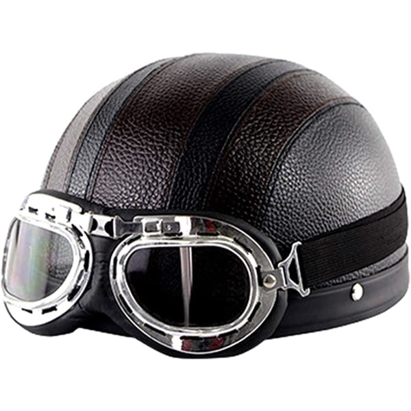 Unisex motorcykelhjälm mode skyddshjälm med glasögon glasögon svart brun