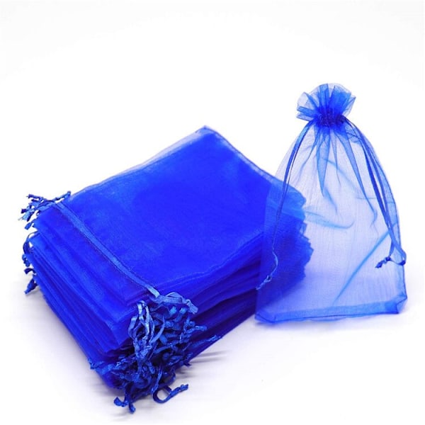 50 st Transparenta Chiffong-Organza Påsar Jul Halloween Bröllop Födelsedagsfest Godis Presentaskar Smycken Förpacknings Påsar Blå Blue 10x15cm